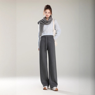 高腰抽绳直筒裤 保暖显瘦阔腿休闲裤 加绒裤 秋冬运动裤 子女装 新款