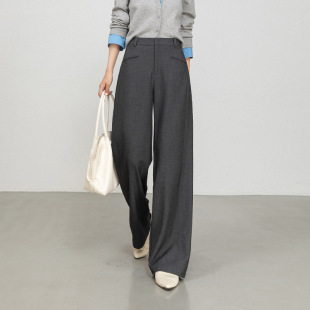 拖地雅痞裤 裤 2025秋季 百搭阔腿西装 新款 菲尔娅奇藏蓝色休闲高腰裤
