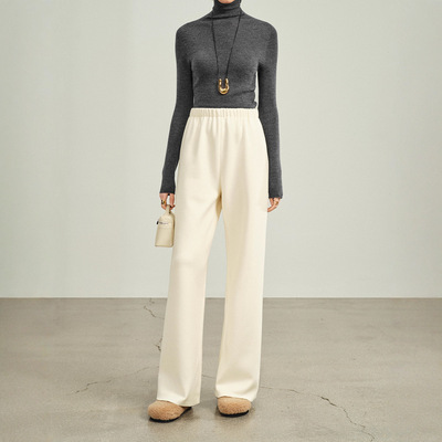 美国伊士曼羊毛加厚直筒阔腿裤女