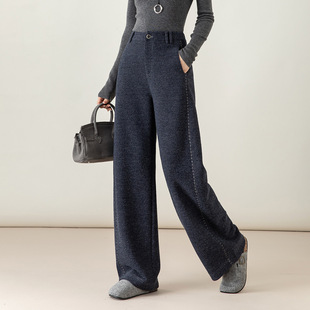 高腰休闲垂感直筒羊绒长裤 拖地裤 慵懒风 女2025冬款 忆霏羊毛阔腿裤