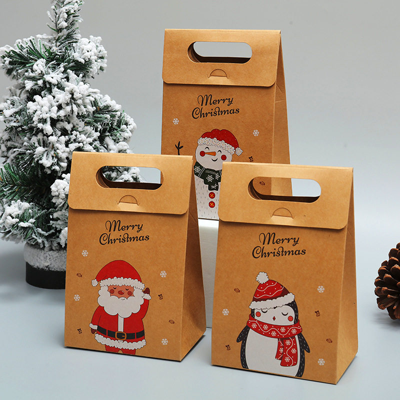 跨境热卖圣诞节礼品袋平安夜礼物手提袋牛皮纸袋圣诞糖果饼干纸盒