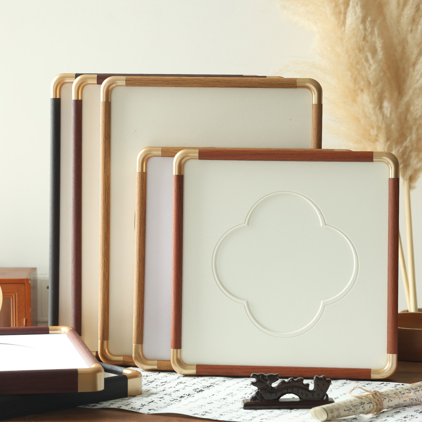 圆角书法画框装裱38新中式国画框字画相框挂墙33婚书框仿铜角框架