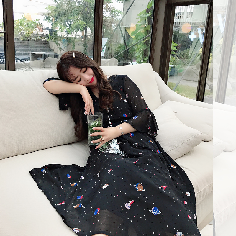 大小思微胖妹妹mm夏装新款大码女装超仙宽松遮肚连衣裙子显瘦长裙