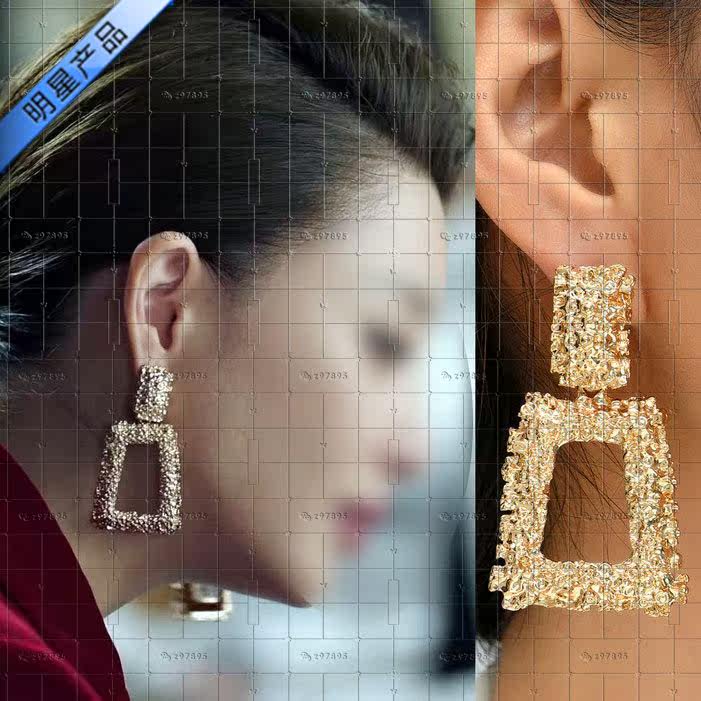 正青春同款耳环殷桃明星耳钉甜美百搭气质夸张方形耳饰林睿送女友