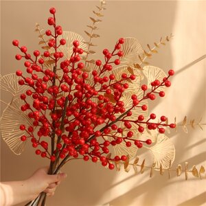 发财果红色红果冬青果假花仿真花摆设客厅新年装饰花婚庆花艺摆件