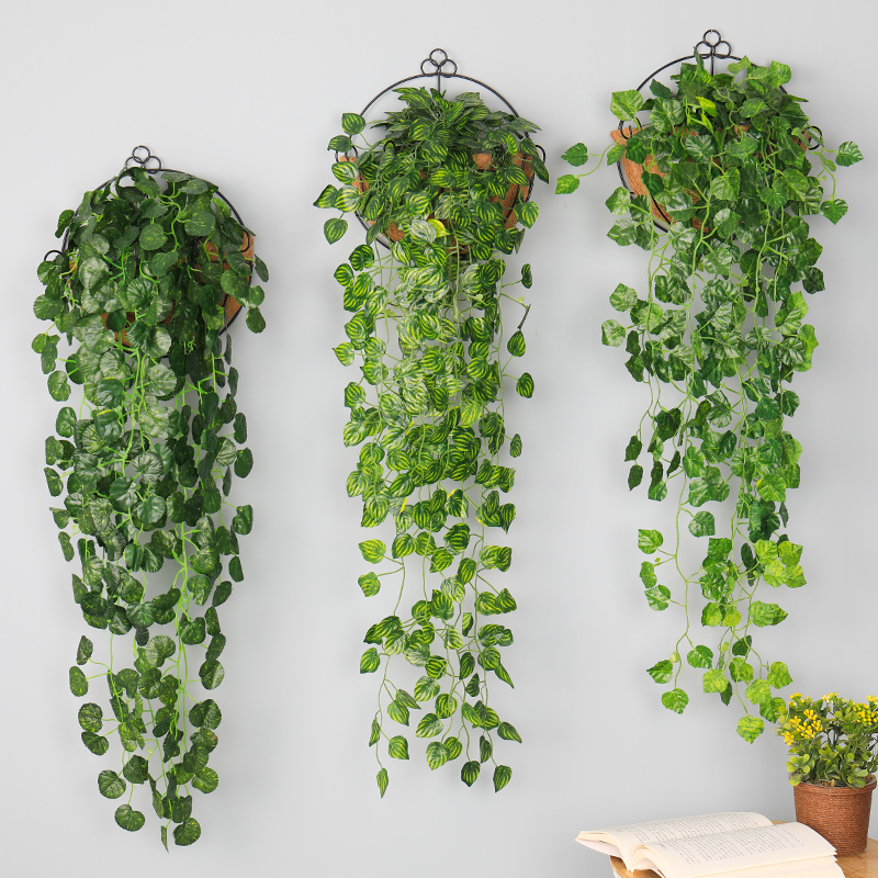 室内装饰挂墙绿植仿真吊篮绿萝假花藤条壁挂植物吊兰藤蔓绿叶垂吊