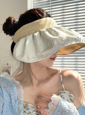 草编头围~不闷头~时尚空顶可调节夏季大檐遮阳帽女士贝壳防晒帽子