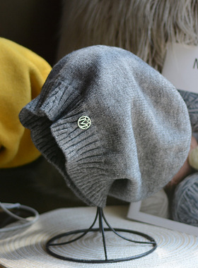 素颜~显脸小~毛线帽子针织冷帽春秋冬季女士保暖时尚大头围堆堆帽