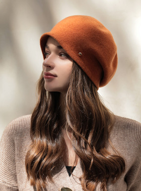 法式秋冬女网红款设计感羊毛呢贝雷帽潮毛呢礼帽英伦复古画家帽子
