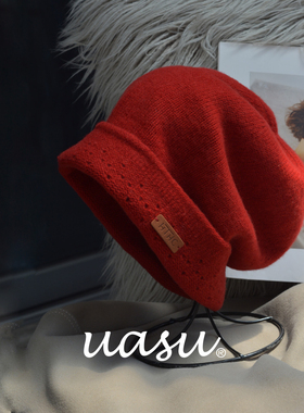 100%绵羊毛2025新款宽松大版显脸小毛线帽子女士秋冬针织堆堆冷帽