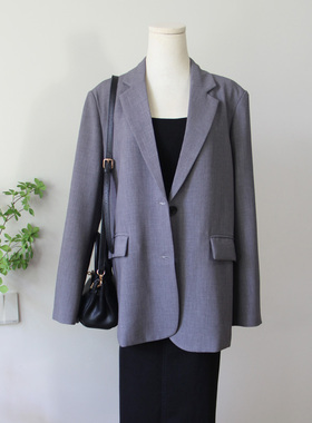 原创时髦复古廓形宽松慵懒风设计感小众西服黑色灰色西装外套女秋