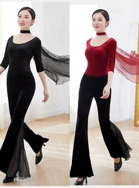 秋冬新款金丝绒形体服套装女礼仪训练走秀仪态优雅练功服舞蹈