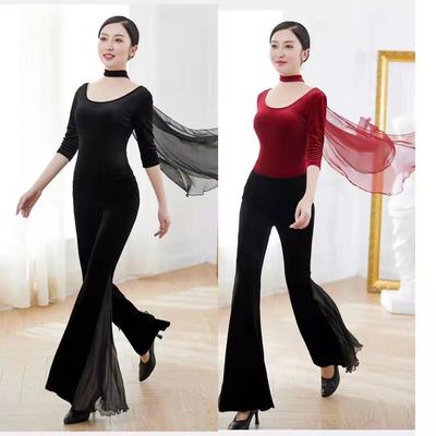 秋冬新款金丝绒形体服套装女礼仪训练走秀仪态优雅练功服舞蹈