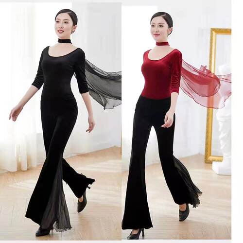 秋冬新款金丝绒形体服套装女礼仪训练走秀仪态优雅练功服舞蹈