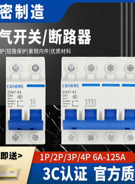 小型空气开关 DZ47-1P2P3P4P家用16A20A32A450A63A断路器保护开关