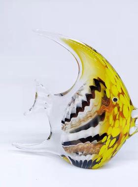 北欧可爱黄色海洋热带鱼琉璃鱼手工艺品玻璃家居摆件装饰鱼缸造景