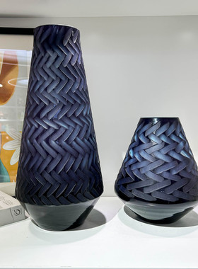 现代简约高端手工雕刻琉璃花瓶客厅插花装饰摆件家居高级玻璃花器