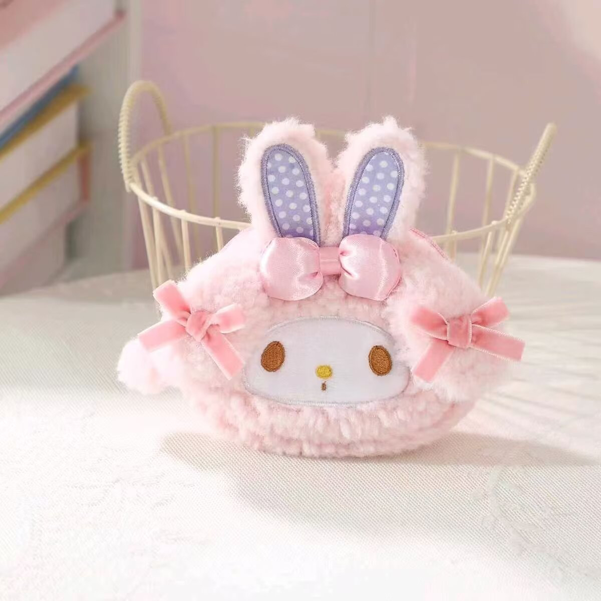 可爱卡通少女心粉粉小羊毛绒零钱包便携耳机收纳包硬币包钥匙小包