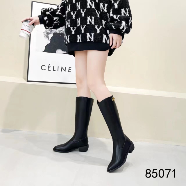 莎詩特女鞋粗跟長靴一體跟軟底軟皮尖頭高筒靴瘦瘦靴拉鏈款騎士靴