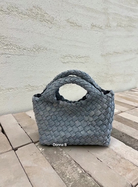 韩国东大门代购cona2023新款牛仔手工编织包链条手提斜跨水桶包女