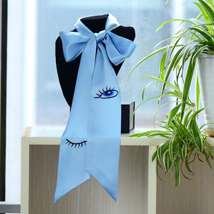 新款手工苏绣真丝桑蚕丝绑包发带领巾细长条小领结细飘带窄丝巾女