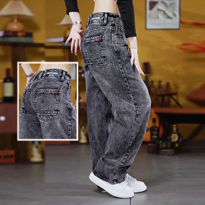高端雪花牛仔裤男士潮牌垂感宽松阔腿裤男款时尚百搭痞帅休闲裤子