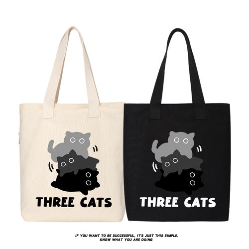 秀洛三只小猫搞笑帆布包单肩包斜跨手提包托特包女背包袋购物袋