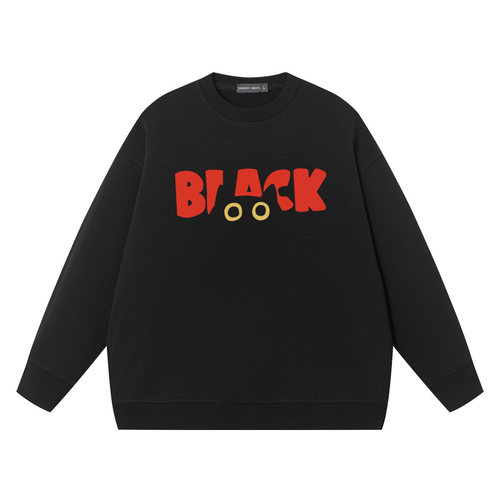 black猫宽松圆领套头卫衣男