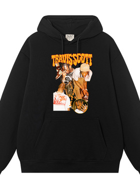 travis scott卫衣男连帽秋季高级男生休闲复古纯棉衣服帽衫加厚