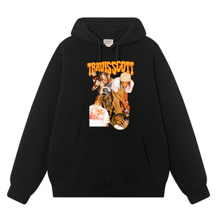 travis scott卫衣男连帽秋季高级男生休闲复古纯棉衣服帽衫加厚