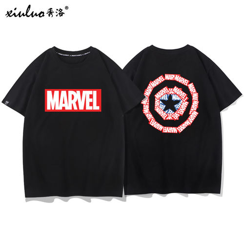 秀洛联名漫威marvel短袖T恤男宽松纯棉夏季2情侣装ins潮牌打底衫