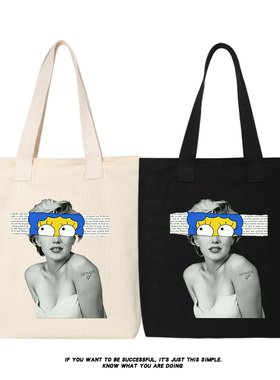 秀洛marilyn monroe恶搞玛丽莲梦露单肩斜挎手提包帆布包托特背包