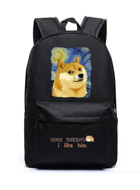 梵高星空联名Doge柴犬CHEEMS网红傻狗中小学生书包双肩包背包男女