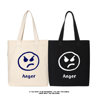 秀洛anger  生气表情帆布包单肩包斜跨手提包购物袋托特包女包