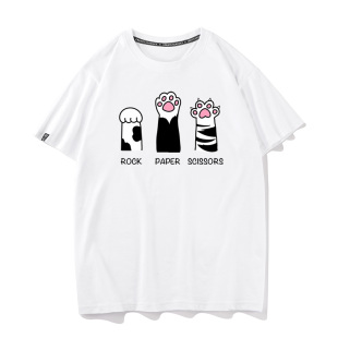 秀洛猫爪剪刀石头布猜丁壳猜拳图案打底衫半袖纯棉宽松短袖T恤男