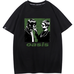 秀洛Oasis乐队摇滚美式复古着黑色短袖T恤男衣服纯棉半袖打底衫男