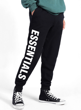 秀洛essentials字母周边裤子男秋冬加绒加厚卫裤休闲裤运动小脚裤