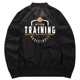 秀洛美式篮球运动训练服秋冬季新款加棉飞行服夹克外套外衣卫衣服