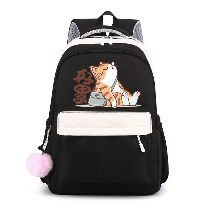 秀洛卡通猫咪摆烂猫打工人书包初中女生大容量新款双肩包中学生