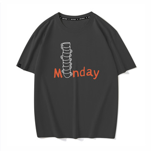 秀洛周一喝咖啡一周喝咖啡白领打工人纯棉宽松打底衫半袖短袖T恤