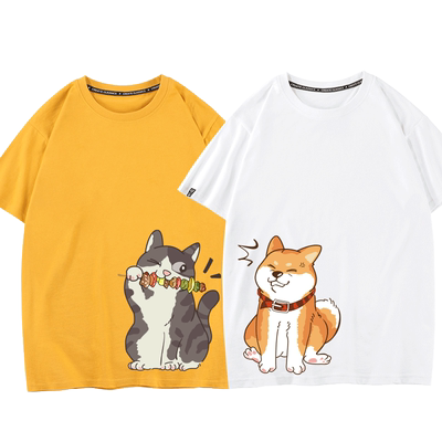 秀洛美短小猫咪柴犬秋田犬狗狗doge印花情侣装痛衣夏小众T恤短袖