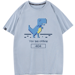 创意断网github小恐龙t恤程序员极客男生圆领短袖夏季潮流体恤衫