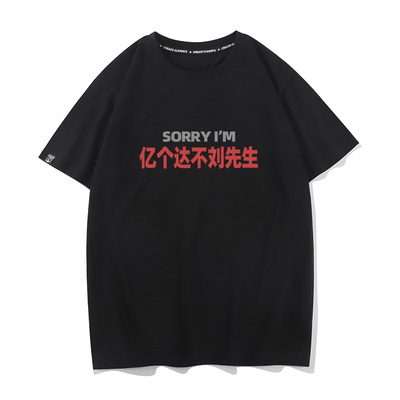 秀洛sorry亿个达不刘先生夏季搞笑短袖T恤男女打底衫情侣半袖纯棉