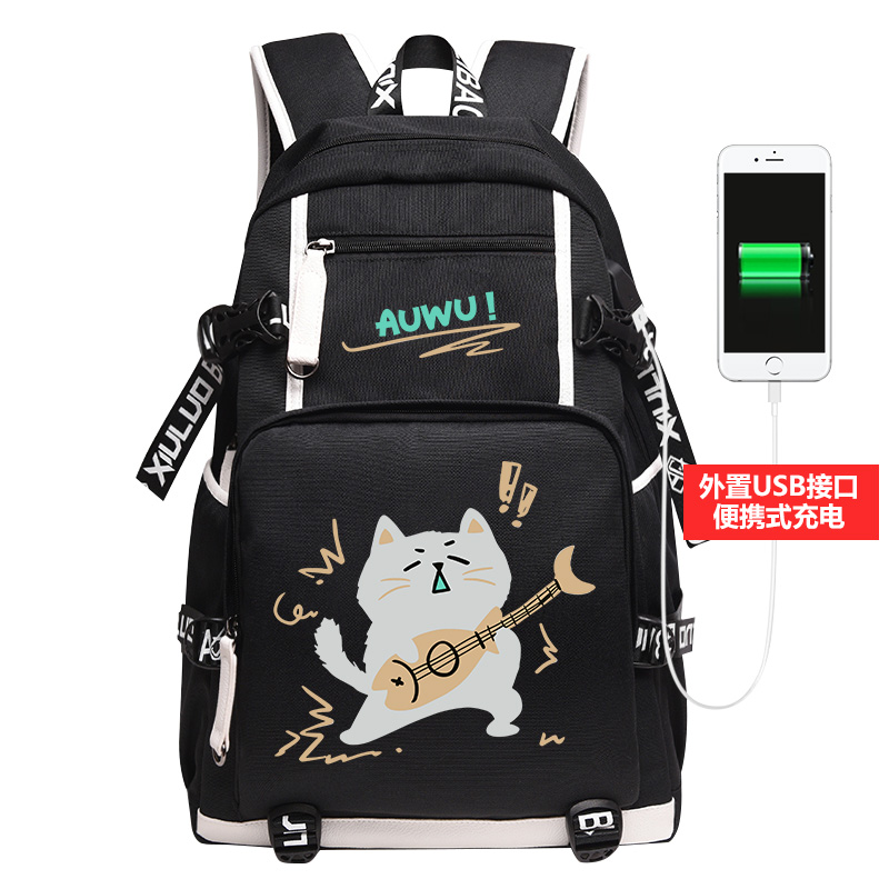 秀洛摇滚猫 鱼吉他卡通动漫搞笑大容量小学生双肩背包书包双肩包