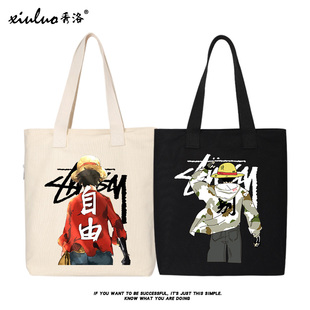 秀洛卡通个性 青少年学生单肩包手提袋斜挎包帆布包男路飞周边动漫