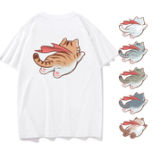 cat飞天英雄小猫打底衫 衣服情侣装 半袖 秀洛super 休闲圆领短袖 T恤