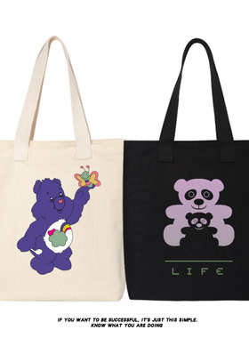 秀洛断头彩虹小熊帆布包袋手提包单肩包购物袋书包托特包女大学生