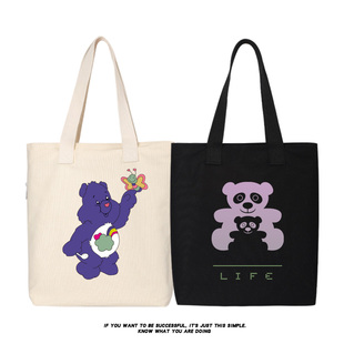秀洛断头彩虹小熊帆布包袋手提包单肩包购物袋书包托特包女大学生