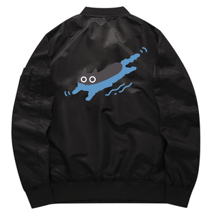 游泳的小黑猫潜水摸鱼打工人偷懒秋冬加厚外套卫衣男加厚外套夹克