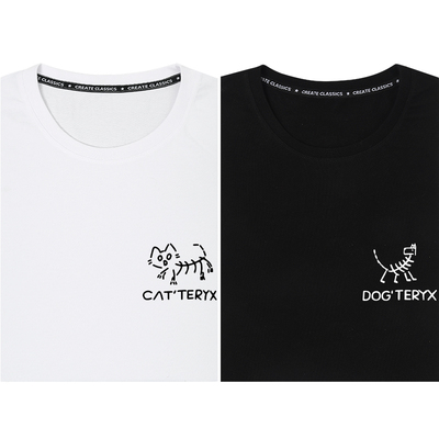 秀洛始祖猫和始祖狗恶搞猫猫狗狗图案夏季情侣装短袖T恤男女衣服